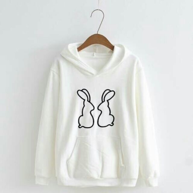 ÁO KHOÁC HOODIE HÌNH 2 CON THỎ NAM NỮ THỜI TRANG CÓ NÓN  CHẤT LIỆU NỈ BÔNG DÀY DẶN VÀ ẤM ÁP
