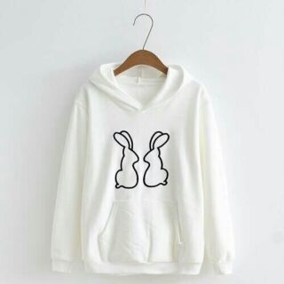ÁO KHOÁC HOODIE HÌNH 2 CON THỎ NAM NỮ THỜI TRANG CÓ NÓN  CHẤT LIỆU NỈ BÔNG DÀY DẶN VÀ ẤM ÁP