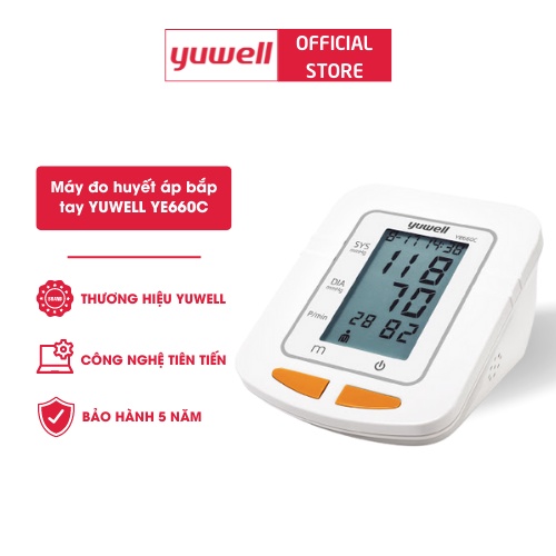 Máy đo huyết áp điện tử bắp tay chính hãng YUWELL YE660C - Nhập khẩu chính hãng - bảo hành 5 năm