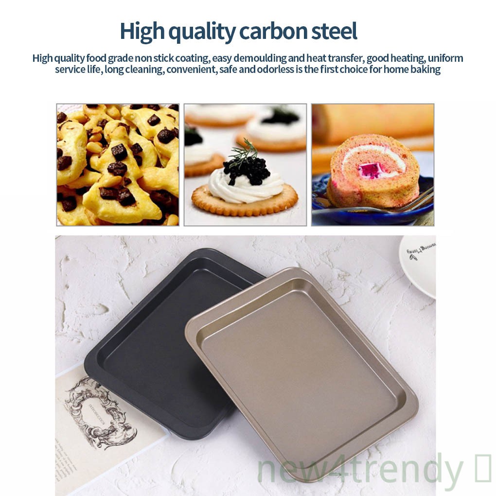 Rectangle Baking Pan Cookie Biscuit Pastry Stainless Steel Baking Oven Tray Non-stick Coating, Large, Black