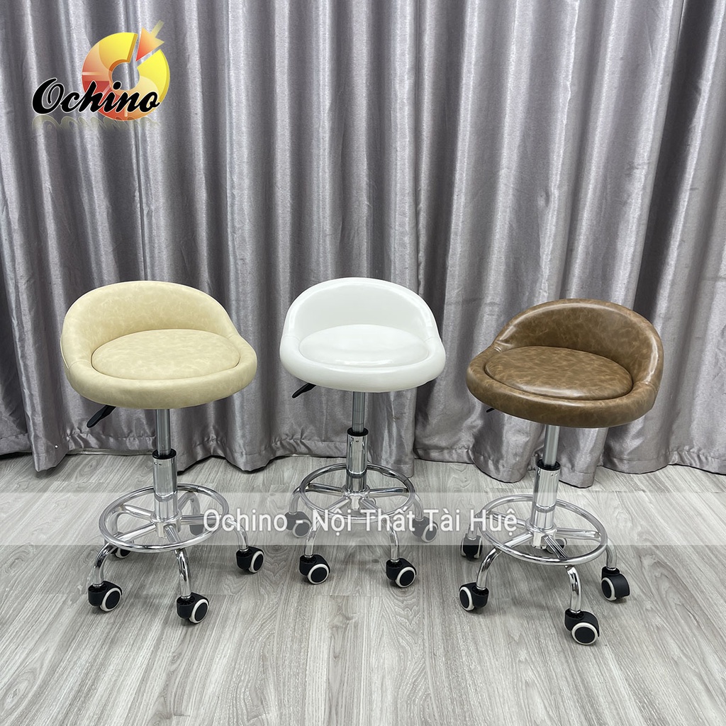 Ghế Xoay 360 Độ, Ghế Đôn Hơi Spa Mẫu Tựa Thấp Có Bánh Xe Nâng Hạ Cao Thấp Dùng Trong Spa Phun Xăm, Nối Mi, Cắt Tóc (Có S