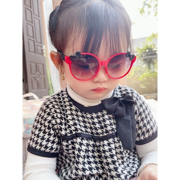 Kính mát tròn nơ gọng nhựa cho bé, kính râm thời trang chống tia uv400 bảo vệ mắt bé trai bé gái