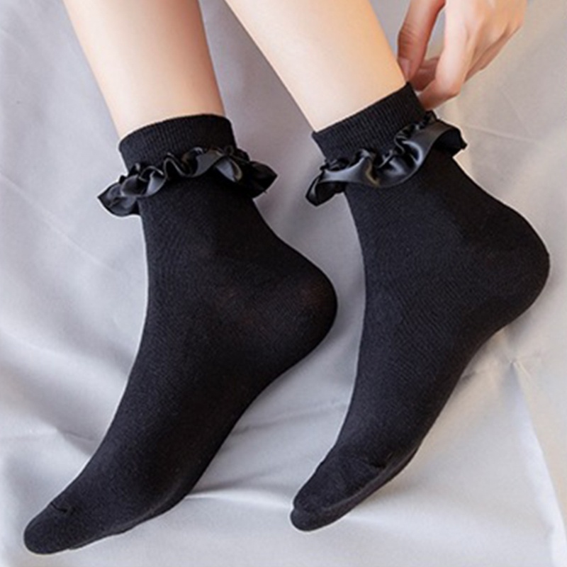 Vớ Cotton Cổ Cao Đến Mắt Cá Chân Phối Bèo Dễ Thương Phong Cách Harajuku Cho Nữ