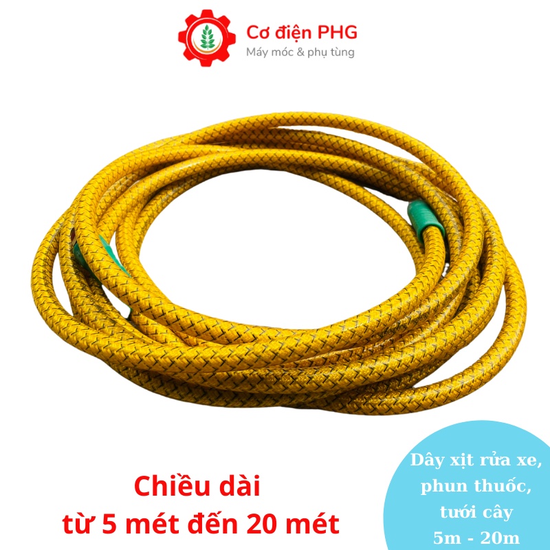 Dây cao áp ren 13.8m dùng xịt rửa xe, phun thuốc, tưới cây, tưới lan| Dài từ 5m đến 20m| Sử dụng bộ coupling ren 13.8 ly