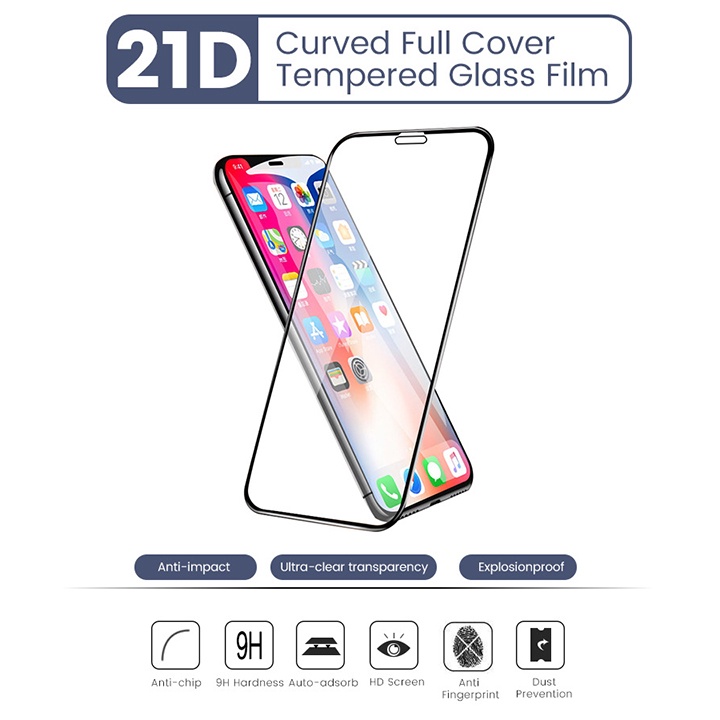 Cường Lực 21D Full màn- IPhone 6/7/8plus/ x/xs/xr/xsmax/11/12/13promax/12mini/13mini/11pro 6g/7g/8g Tặng Giấy Lau 1/2
