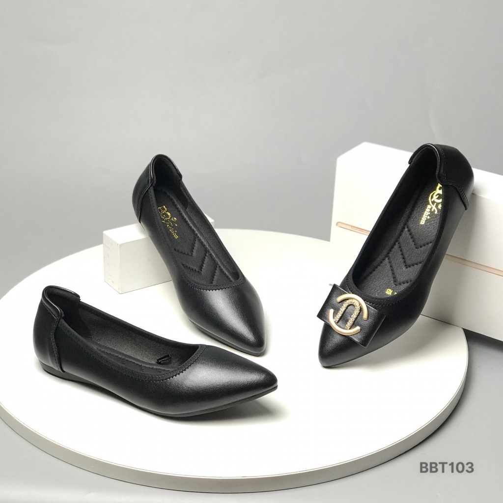 Giày bệt công sở nữ BQ ❤️FREESHIP❤️ Giày búp bê da mềm đế cao su viền chun co giãn ôm khít chân BBT-102 - BBT-103