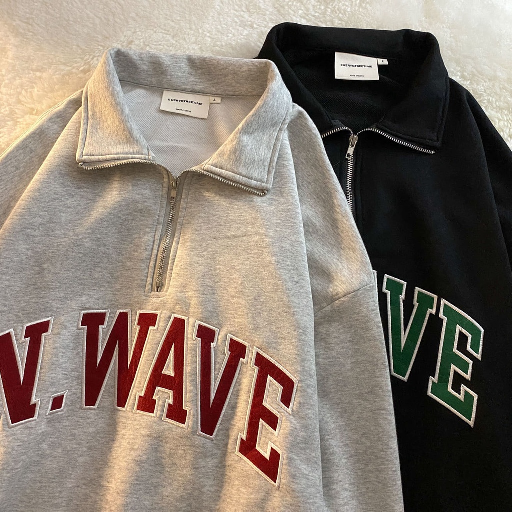 (ORDER) Áo sweater kéo khóa thời trang in chữ N.Wave 2 màu có tính kiểu old school có size (ảnh thật)