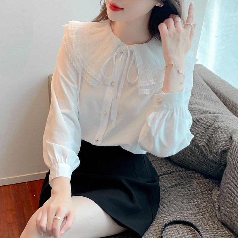 Áo Nữ Tay Dài Phối Ren Phong Cách Hàn Quốc Mới