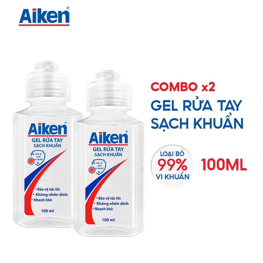 Combo 2 gel rửa tay khô Sạch khuẩn Aiken 100ml/chai