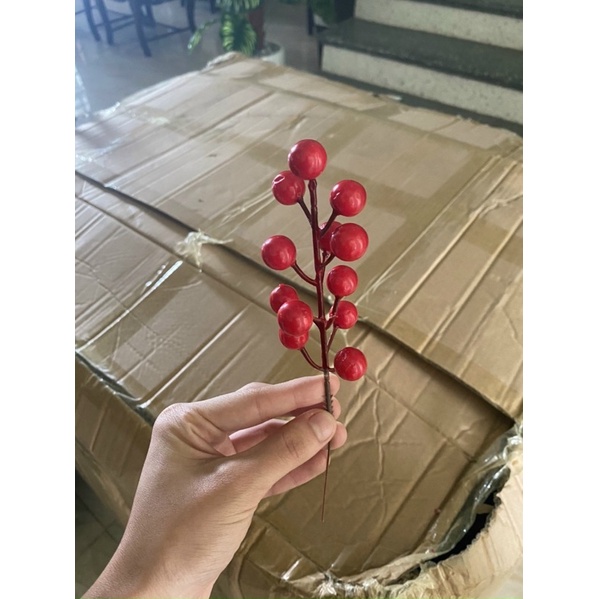 Chùm Quả Cherry, Nhánh Đào Đông Trang Trí Giỏ Quà, Noel,Hoa Sáp Hoa Lụa, Làm Oản - Phụ Kiện Trang Trí.