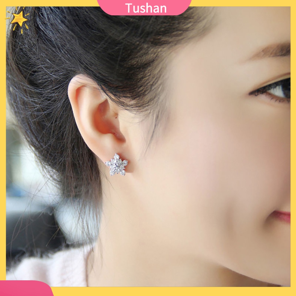 Hoa tai hình bông tuyết đính đá thời trang cho nữ