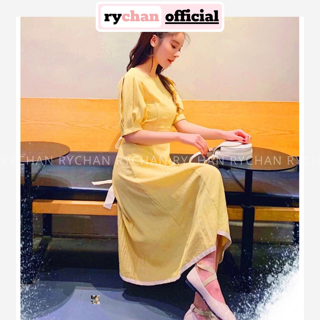 [ẢNH THẬT CUỐI] DX278 - Đầm Xòe Vàng Cột Eo Dáng Dài