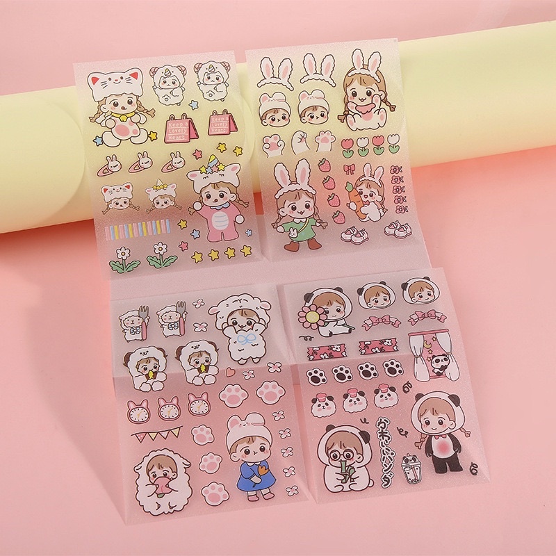 Set 4 tấm Sticker hình dán cute hình cô gái dễ thương nhiều màu sắc