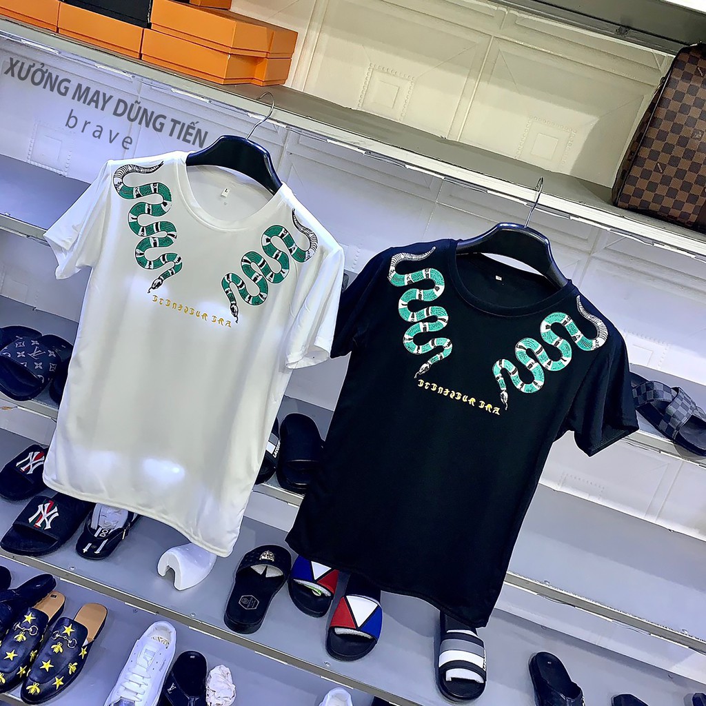 Áo Phông Nam - Áo Thun Nam Tay Ngăn GuCi răn  Đen Trắng Mẫu Mới Hè 2021 | BigBuy360 - bigbuy360.vn