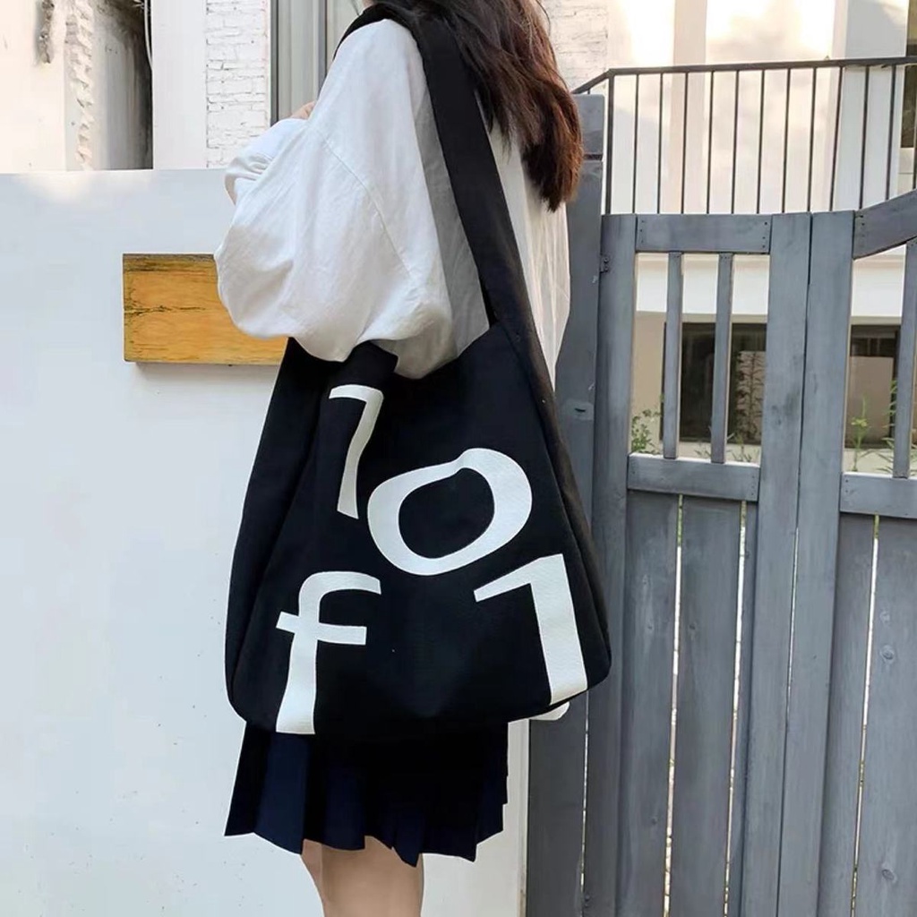 Túi Xách Canvas Cỡ Lớn In Chữ Phong Cách Hàn Quốc