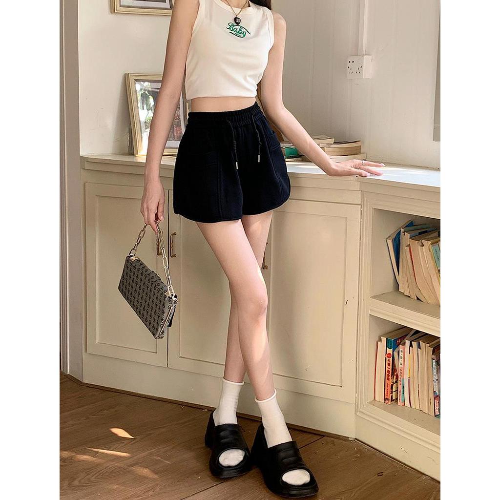 Quần Short Thể Thao Lưng Cao Ống Rộng Phối Dây Rút Phong Cách Hàn Quốc Thời Trang Mùa Hè Hàng Mới 62097