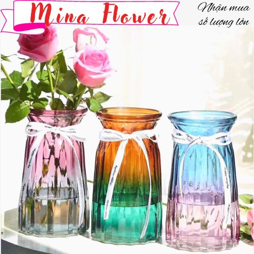 Lọ hoa thủy tinh (20cm) Bình cắm hoa trang trí nhà cửa Decor phòng Phụ kiện trang trí quán - Mina Flower