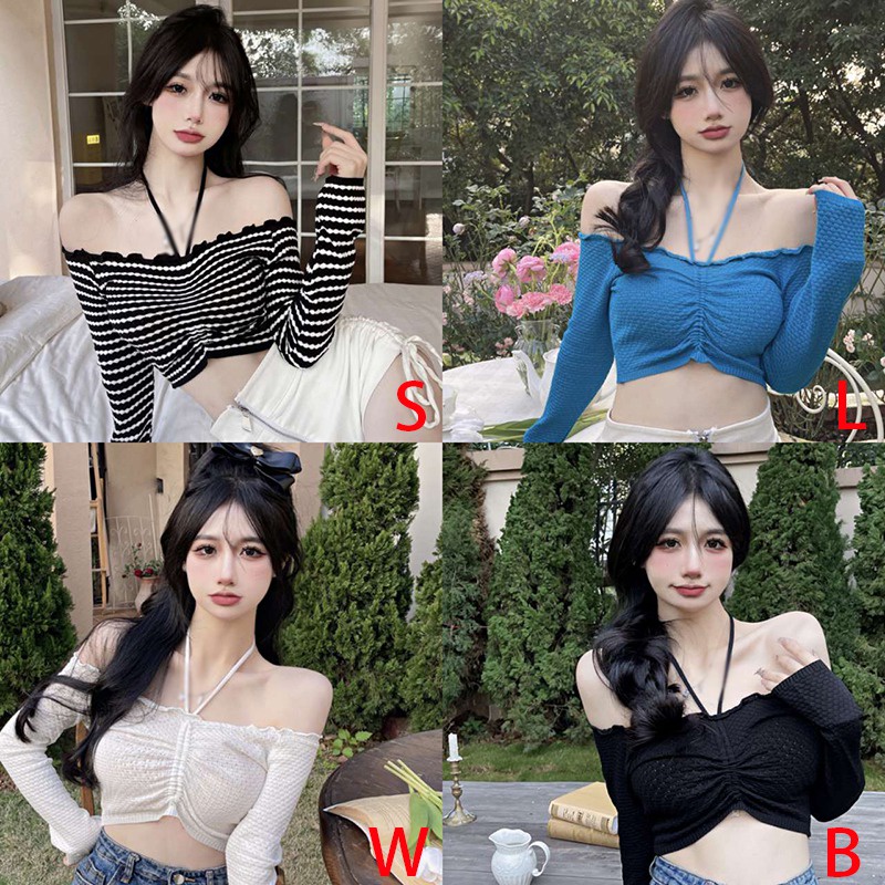 Áo Kiểu Trễ Vai Màu Sắc Trơn Thiết Kế Quyến Rũ