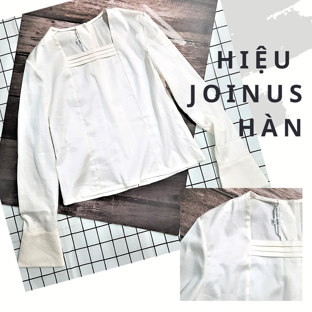 áp sơ mi trắng hiệu Hàn Joinus tay cách điệu cài cúc sau - Thanh lý cá nhân sơ mi hiệu Hàn màu trắng -Trắng7-A