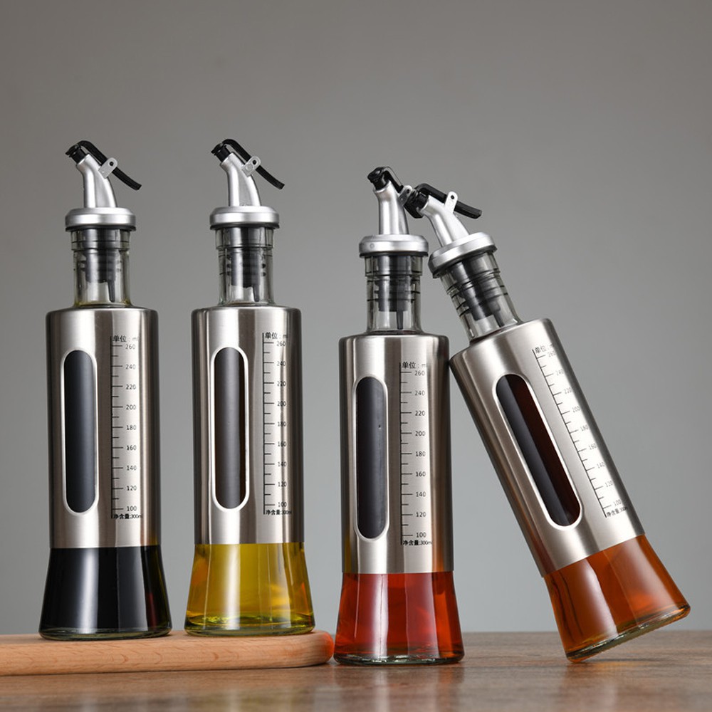 Chai rót dầu ăn-Chai triết nướng tương,nướng mắm bằng tủy tinh bọc inox có chia vạch dung tích 300ml-500ml | BigBuy360 - bigbuy360.vn