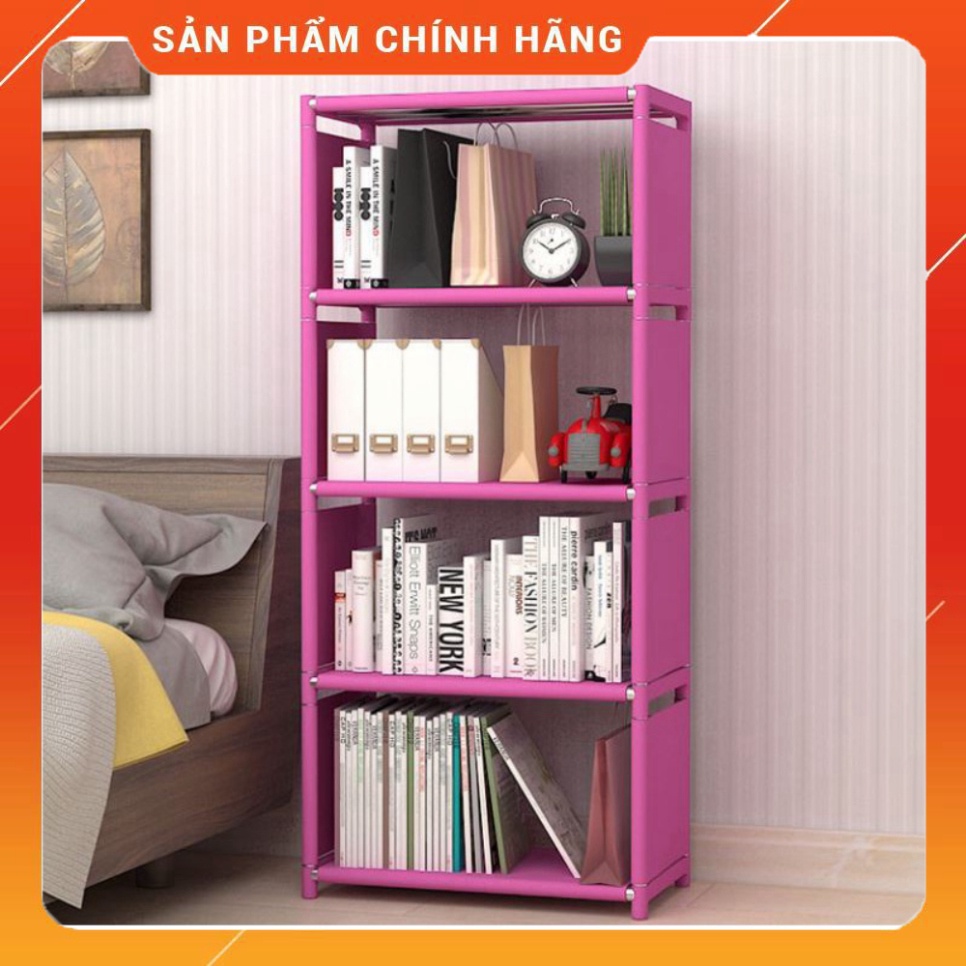 (𝗚𝗶𝗮́ 𝗦𝗶̉) Tủ Vải Đựng Sách, Kệ Sách 4 Tầng Lắp Ghép, Tủ Vải Khung Sắt Đựng Đồ Đa Năng Tiện Lợi Chính Hãng Amalife