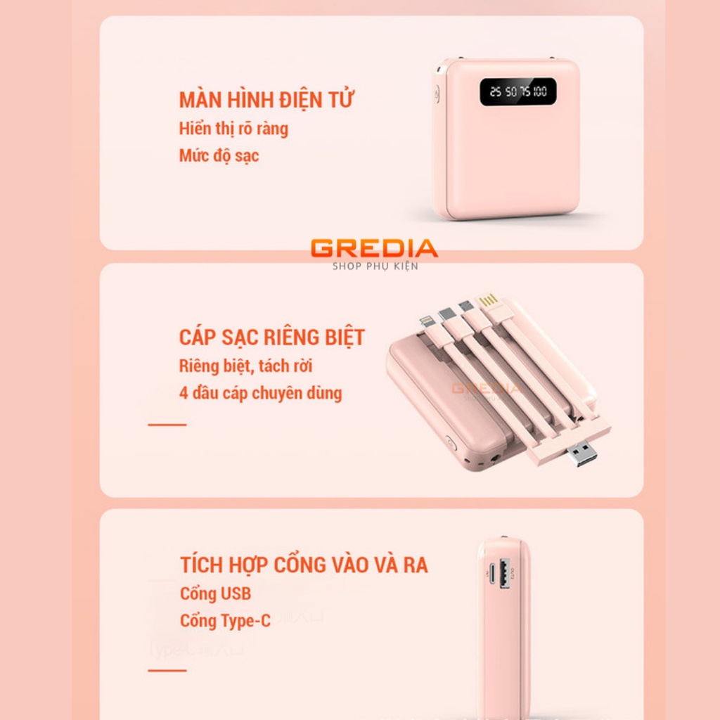 Sạc dự phòng, sạc điện thoại 4 in 1, YM439 10000 mah, gồm 4 cáp sạc . Hỗ trợ sạc nhanh cho mọi thiết bị