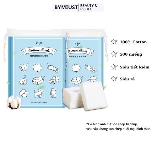 Bông tẩy trang Cotton Pads 500 miếng loại 1 lớp chuyên dùng đắp nước hoa hồng, toner, lotion