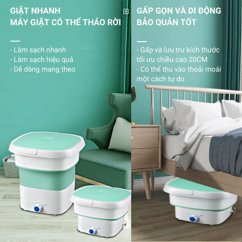 Máy Giặt Mini Gấp Gọn Chính Hãng Khử Khuẩn Tia UV, Vắt khô bảo hành 12 tháng nhà sản xuất