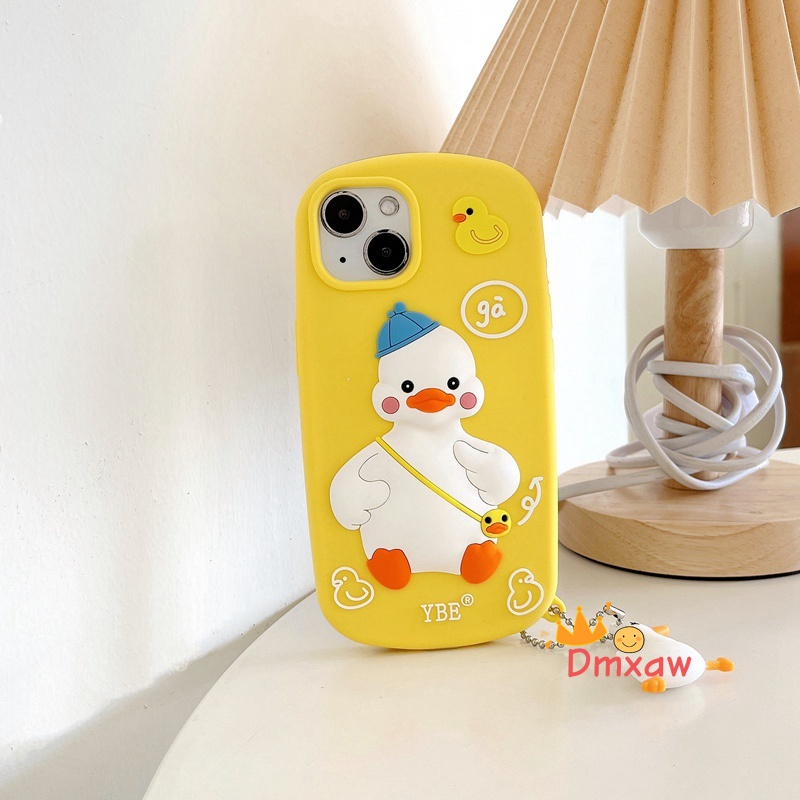Ốp Điện Thoại Silicon Hình Vịt Vàng Kèm Dây Đeo Cho iPhone 13 Pro Max 12 11 Pro Max X XR XS Max 8 7 Plus SE 2020