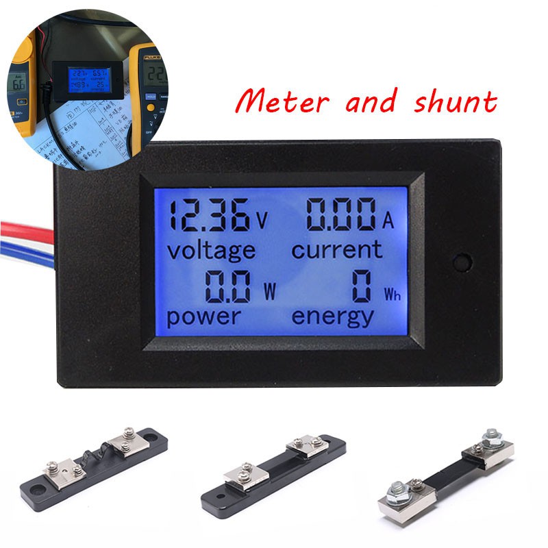 20A / 50A / 100A Kỹ thuật số DC 6.5-100V Vôn kế Ampe kế LCD 4 trong 1 Điện áp DC Dòng điện Công suất Máy đo năng lượng Máy dò Amperimetro Shunt