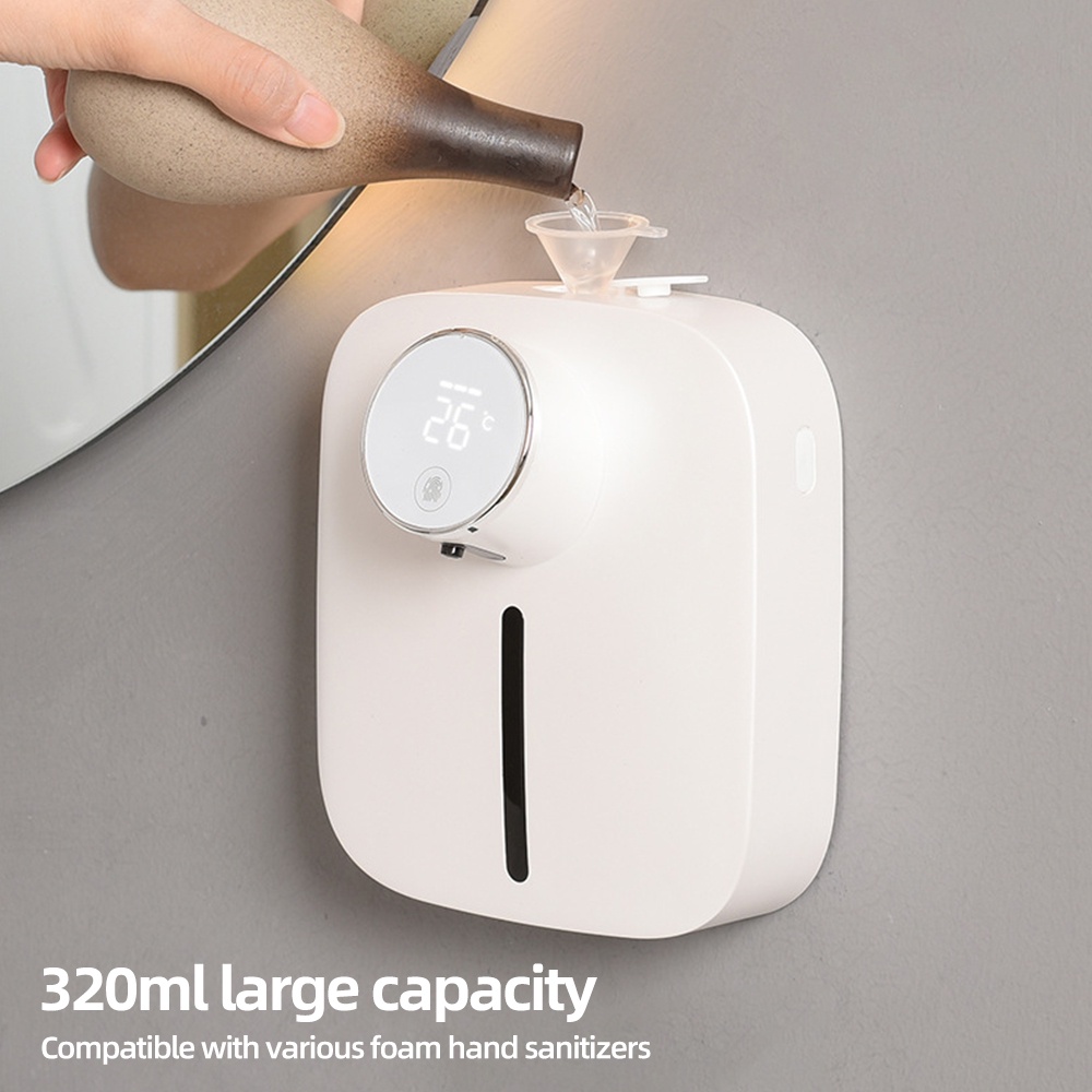 Bình Đựng Xà Phòng Tạo Bọt Tự Động 320Ml Gắn Tường Không Cần Chạm Có Đèn LED 3 Nút Có Thể Sạc Lại