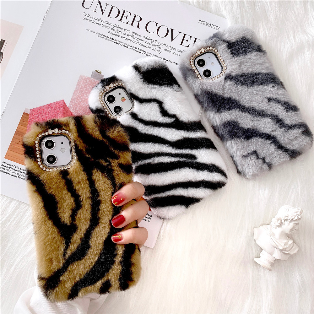 Fashion Leopard Print Plush Casing for iPhone 11 Pro Max SE2 X XS Max XR 7 8 6 6s Plus Case TPU Solicone Drop Protection Leather Cover