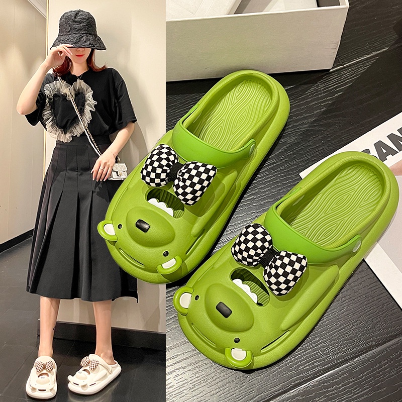 Dép Sandal Đế Dày Xỏ Ngón Đính Nơ Họa Tiết Hoạt Hình Phong Cách Hàn Quốc Thời Trang Mùa Hè Dành Cho Nữ