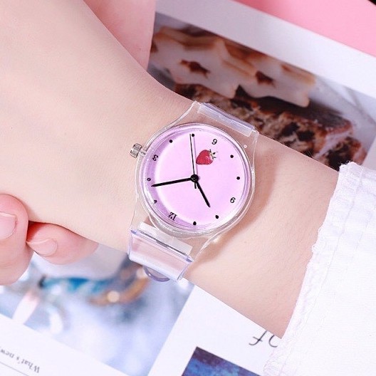 Đồng hồ nữ Ulzzang trong suốt siêu kute trái dâu
