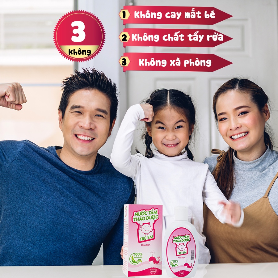Nước tắm thảo dược cho bé Rosabela ngừa rôm sảy, hăm da, mẩn ngứa (dung tích 120ml)