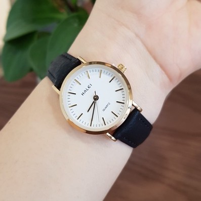 Đồng hồ đôi nam nữ Halei dây da đen mặt số vạch chống nước chống xước tuyệt đối 3atm Tony Watch 68 | BigBuy360 - bigbuy360.vn