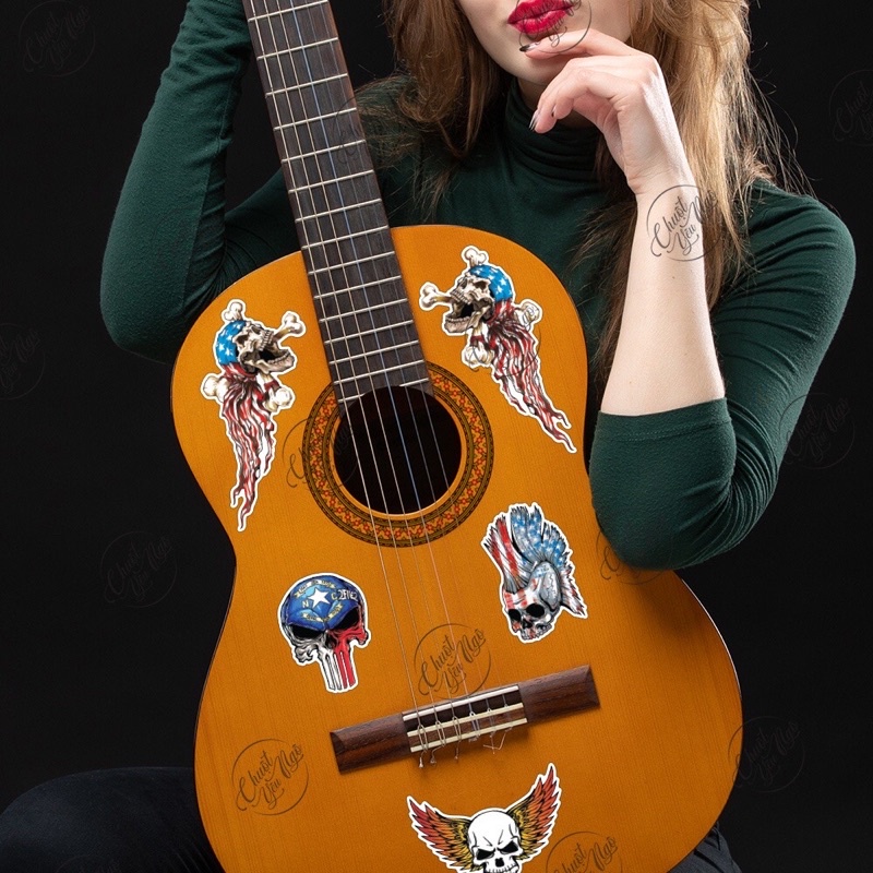 Bộ20 Sticker Đầu lâu Cờ Mỹ skull chống nước dán xe, laptop, điện thoại , đàn guita NT 15