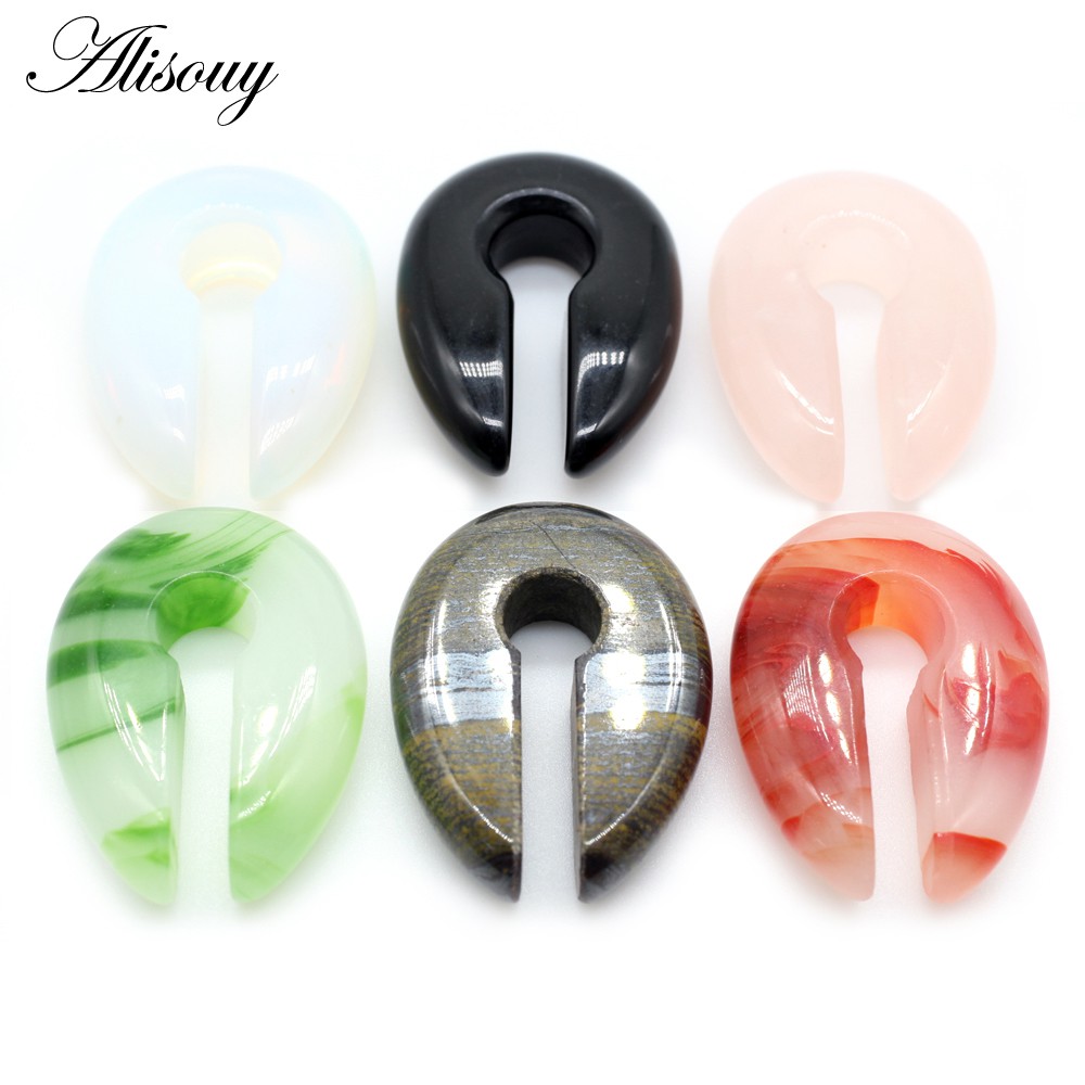 Alisouy 1 Khuyên Tai Hạt Đá Mắt Mèo Đen Hồng 6 / 8 / 10mm