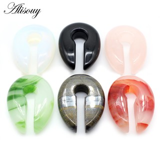 Alisouy 1 Chìa Khóa Lỗ Tròn Màu Hồng Đen Opal Đá Trọng Lượng Tai Móc Treo Tai Mở Rộng Xuyên Cắm 6 / 8 / 10 Mm Bông Tai Trang Sức Cơ Thể