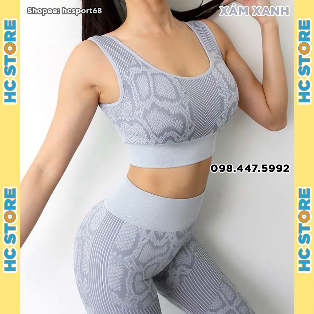 Set Bộ Đồ Tập Gym Yoga Nữ SET12 Hoạ Tiết Da Rắn Chất Dệt Kim, Hàng Xuất Châu Âu - HcSport68