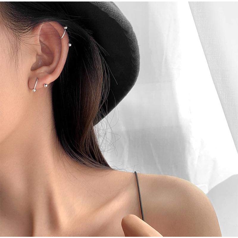 Khuyên tai bạc nữ xoắn theo vành tai chốt bi xoáy vặn, khuyên bán lẻ chiếc