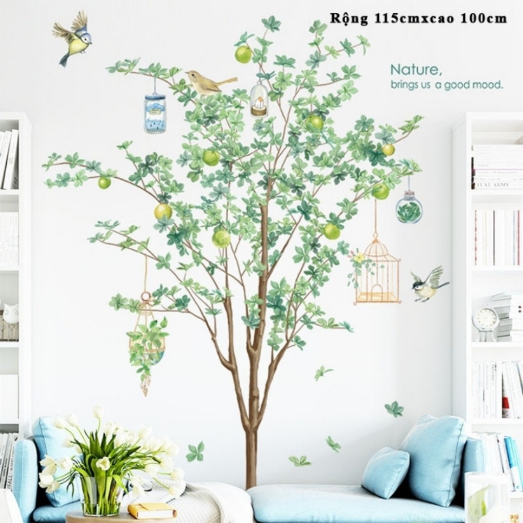 [HÀNG CAO CẤP] Decal dán tường, decor phòng ngủ, phòng khách, spa, Giấy dán tường phòng ngủ, phòng khách cỏ cây hoa lá