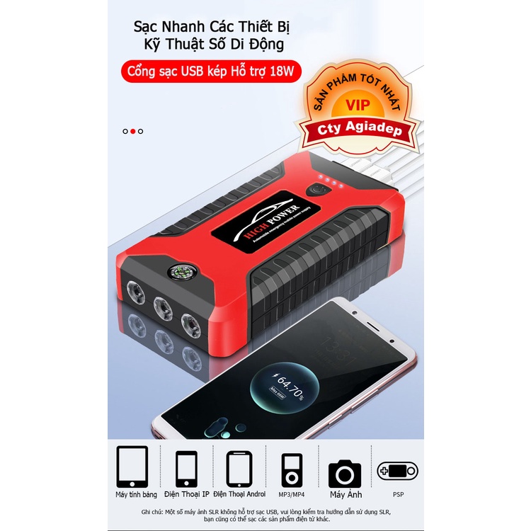 Bộ đề nổ máy oto xe hơi AGD cứu hộ oto thay dây câu kích bình acqui