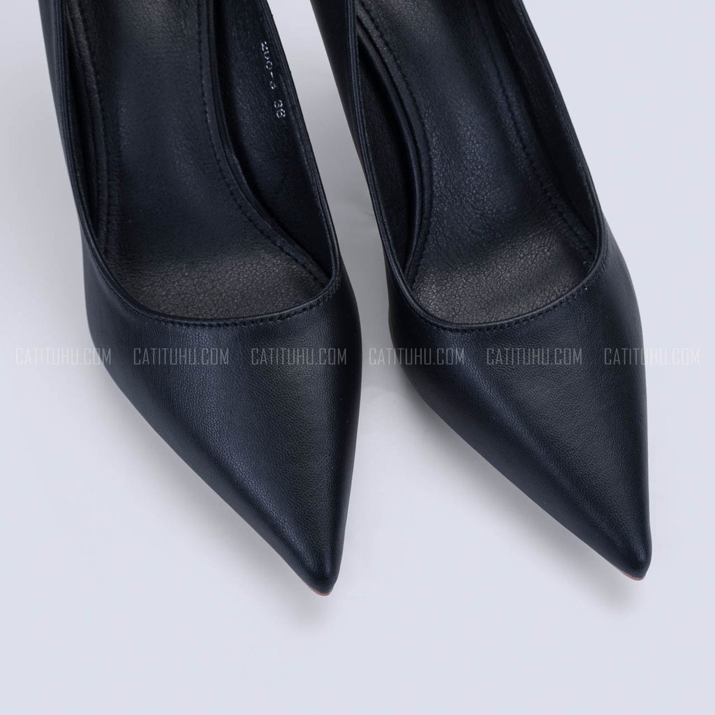 CH0015 - Giày Cao Gót Bít Mũi Nhọn Da Trơn - Màu Đen