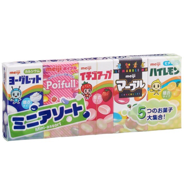 Set 5 hộp kẹo sữa chua khô Meiji mini trái cây 63gr - Nhật Bản