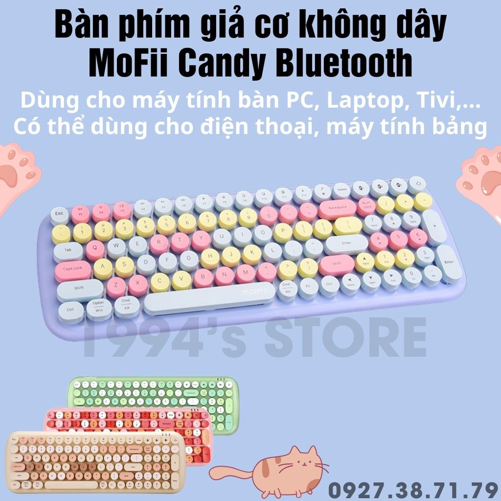 (CÓ SẴN) Combo bàn phím và chuột không dây MoFii Candy Bluetooth giả cơ màu dễ thương, dùng cho laptop, tivi ipad