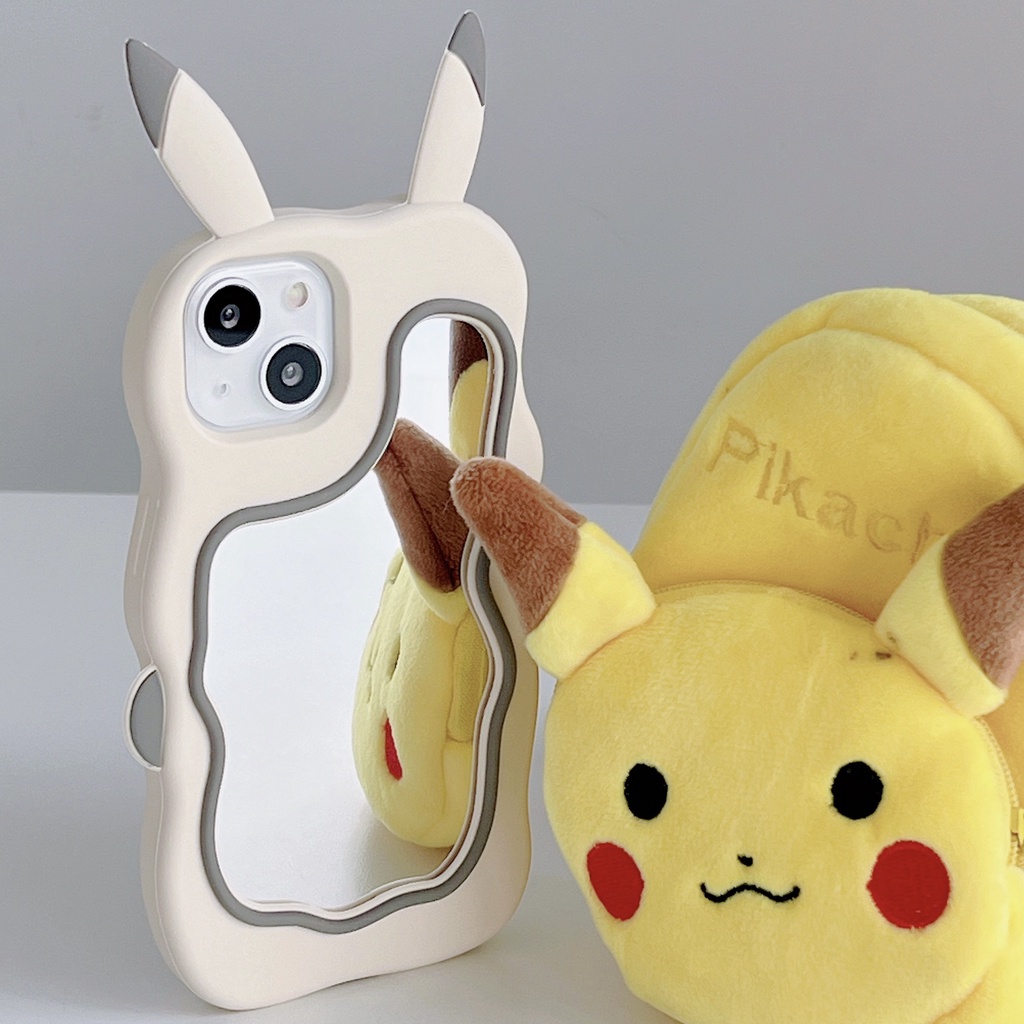 Ốp Điện Thoại Mềm In Hình Pikachu Hoạt Hình Có Gương Chống Rơi Vỡ Cho Iphone 14 14 Max 11 12 13 Pro Max