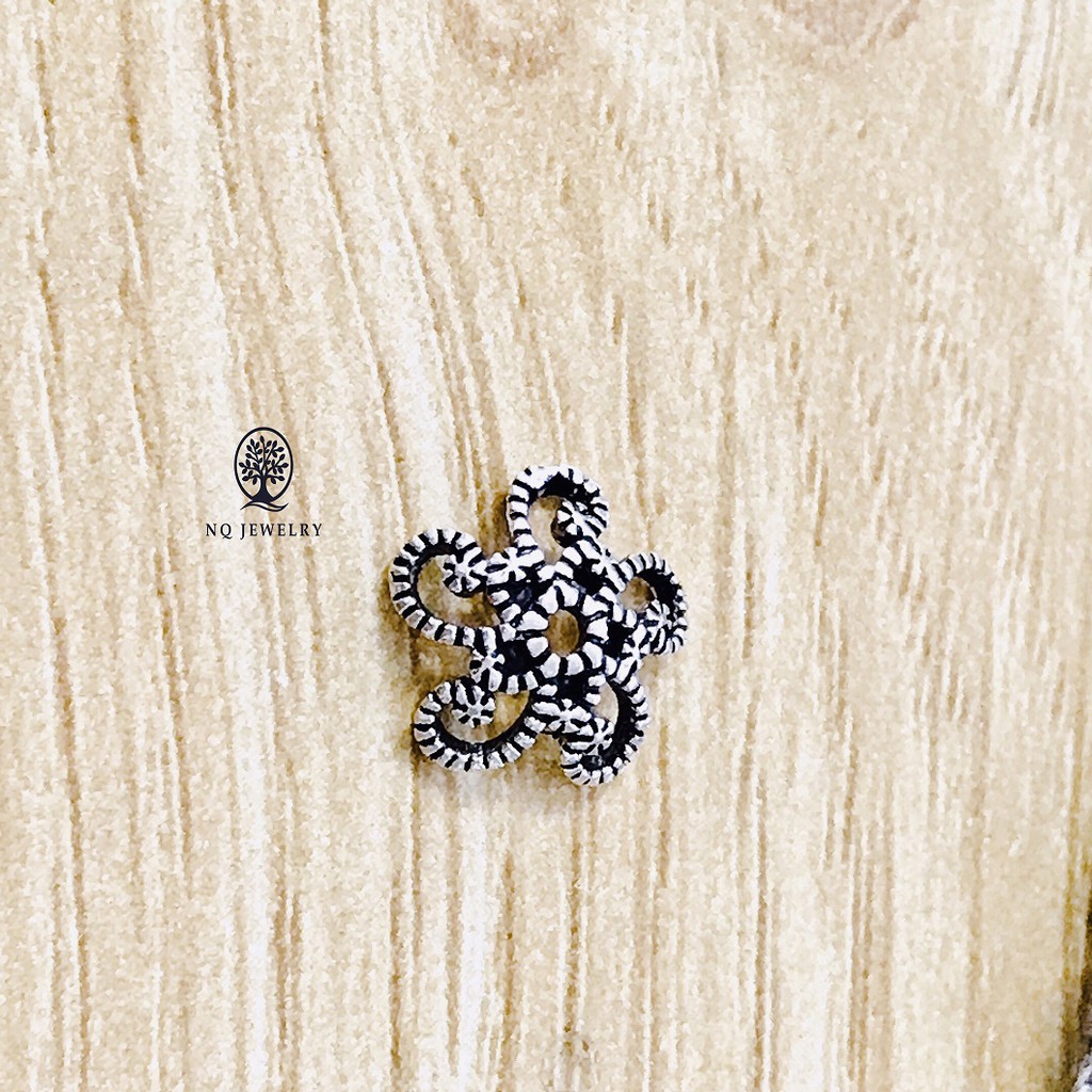Charm bạc chụp hạt, bọc hạt 10mm hoa văn