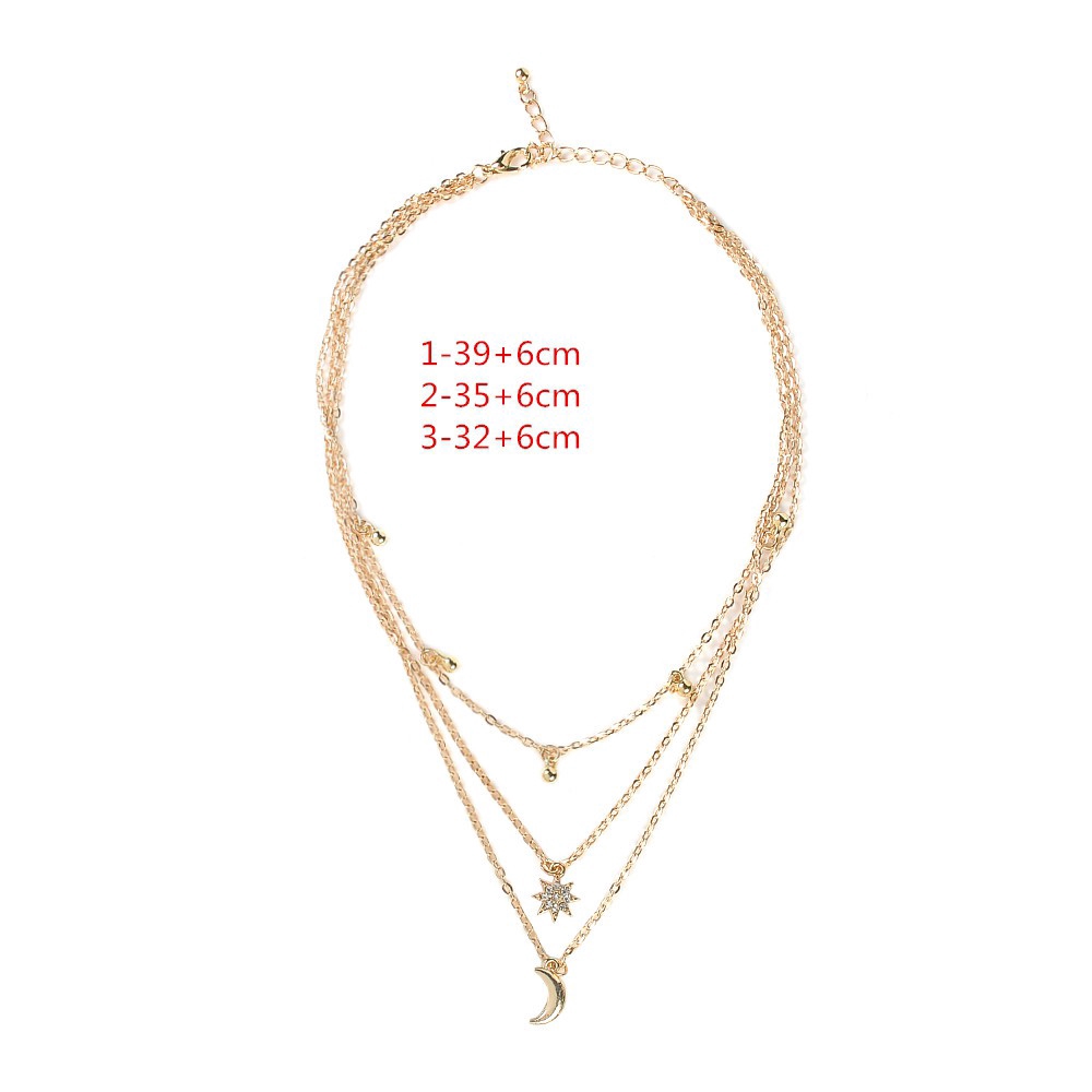Dây chuyền ba lớp phối hạt và mặt trăng phong cách boho