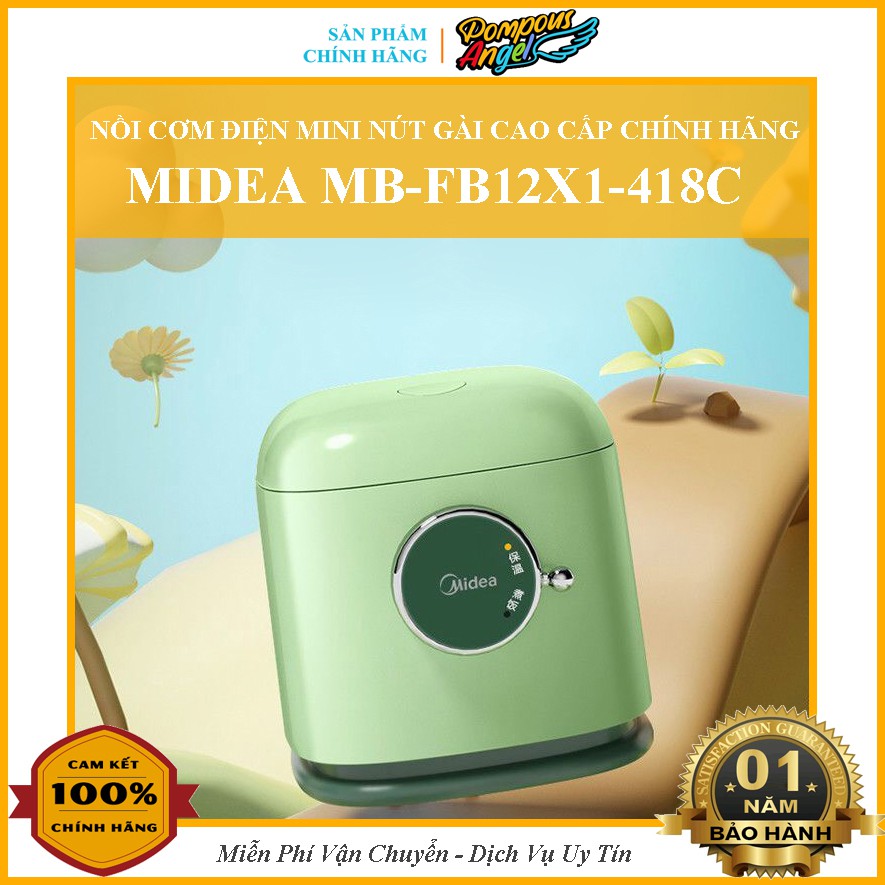 Nồi cơm điện nút gài mini đa năng 1.2L MIDEA MB-FB12X1-418C kiểu dáng cổ điển màu xanh , bảo hành 12 tháng